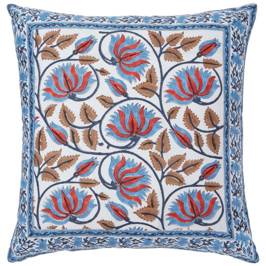 Suman-Nargis Reversible Pillow Cover - Coral/Blue/Camel